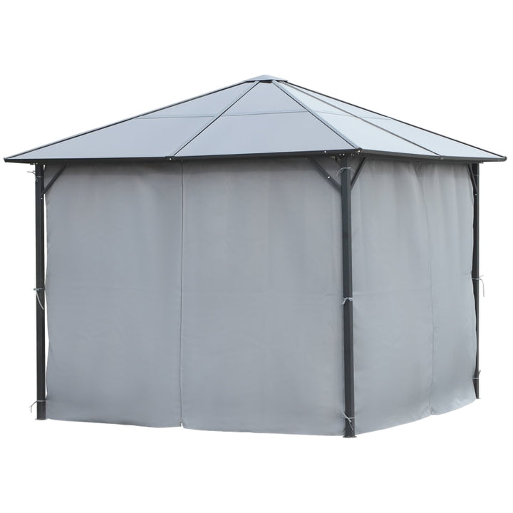 10’ x 10' Aluminum Metal PC Hardtop Gazebo Canopy Shelter w/ Curtains, Mesh Walls - Black, Grey