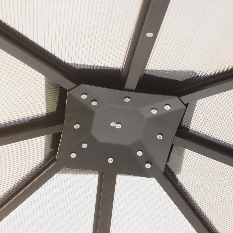 10’ x 10' Aluminum Metal PC Hardtop Gazebo Canopy Shelter w/ Curtains, Mesh Walls - Black, Grey