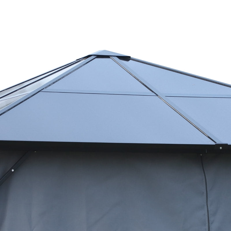10’ x 10' Aluminum Metal PC Hardtop Gazebo Canopy Shelter w/ Curtains, Mesh Walls - Black, Grey