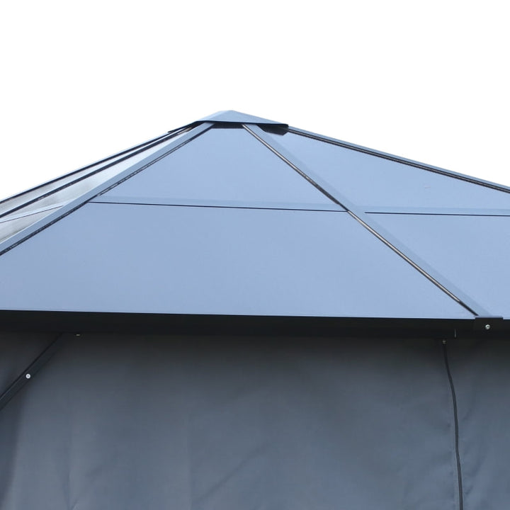 10’ x 10' Aluminum Metal PC Hardtop Gazebo Canopy Shelter w/ Curtains, Mesh Walls - Black, Grey