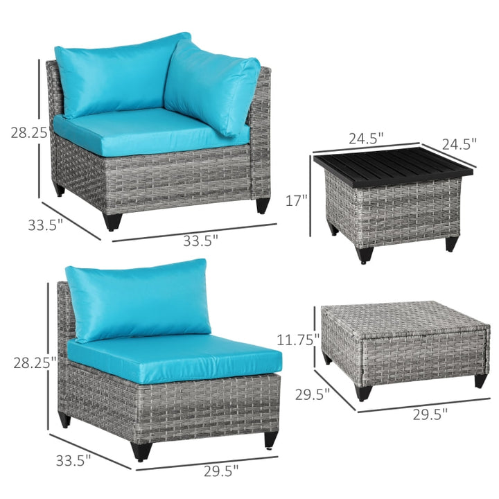 7pc Premium PE Rattan Wicker Galvanized Steel Sectional Patio Sofa w Cushions, Aqua Blue, Grey