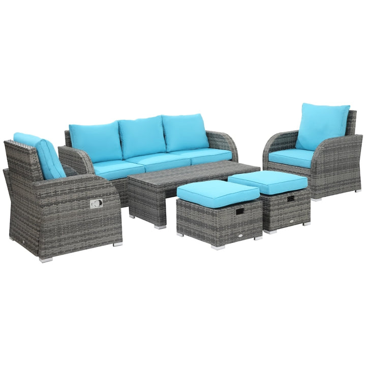 6pc PE Rattan Wicker Compact Conversation Set w/ Recliners for Outdoor Patio – Aqua Blue, Grey