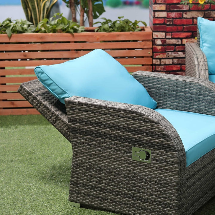 6pc PE Rattan Wicker Compact Conversation Set w/ Recliners for Outdoor Patio – Aqua Blue, Grey