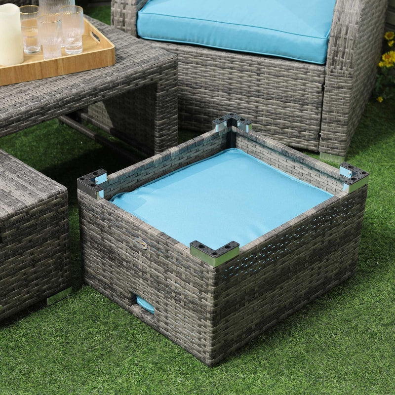 6pc PE Rattan Wicker Compact Conversation Set w/ Recliners for Outdoor Patio – Aqua Blue, Grey