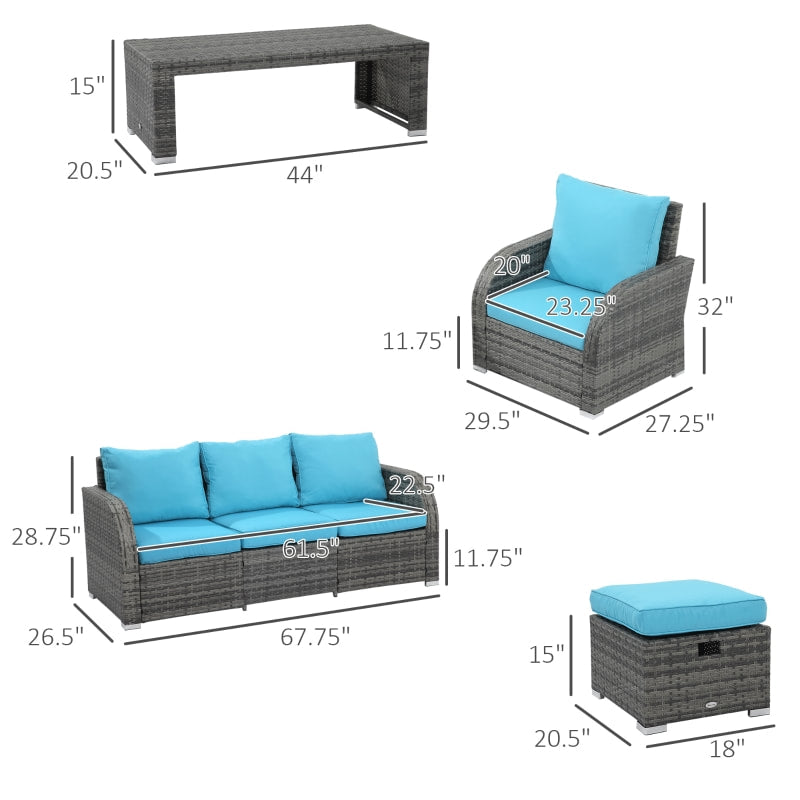 6pc PE Rattan Wicker Compact Conversation Set w/ Recliners for Outdoor Patio – Aqua Blue, Grey