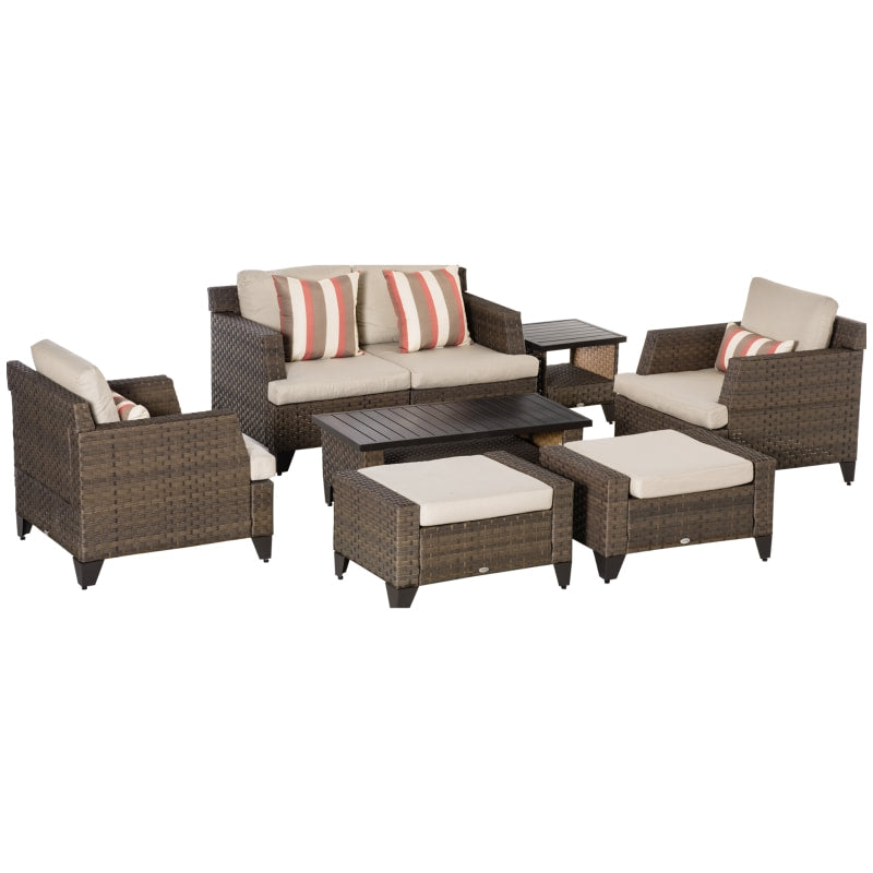 8pc Premium PE Rattan Wicker Conversation Set w/ Cushions for Outdoor Patio Deck, Brown, Beige
