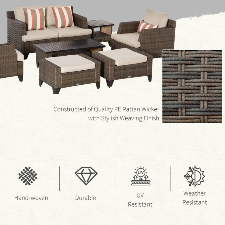 8pc Premium PE Rattan Wicker Conversation Set w/ Cushions for Outdoor Patio Deck, Brown, Beige