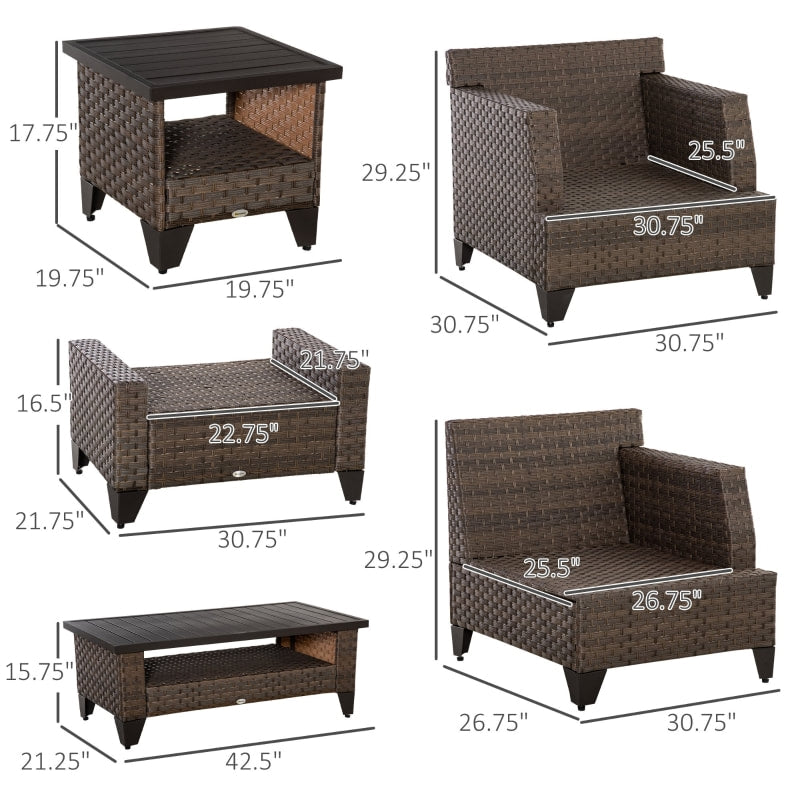 8pc Premium PE Rattan Wicker Conversation Set w/ Cushions for Outdoor Patio Deck, Brown, Beige