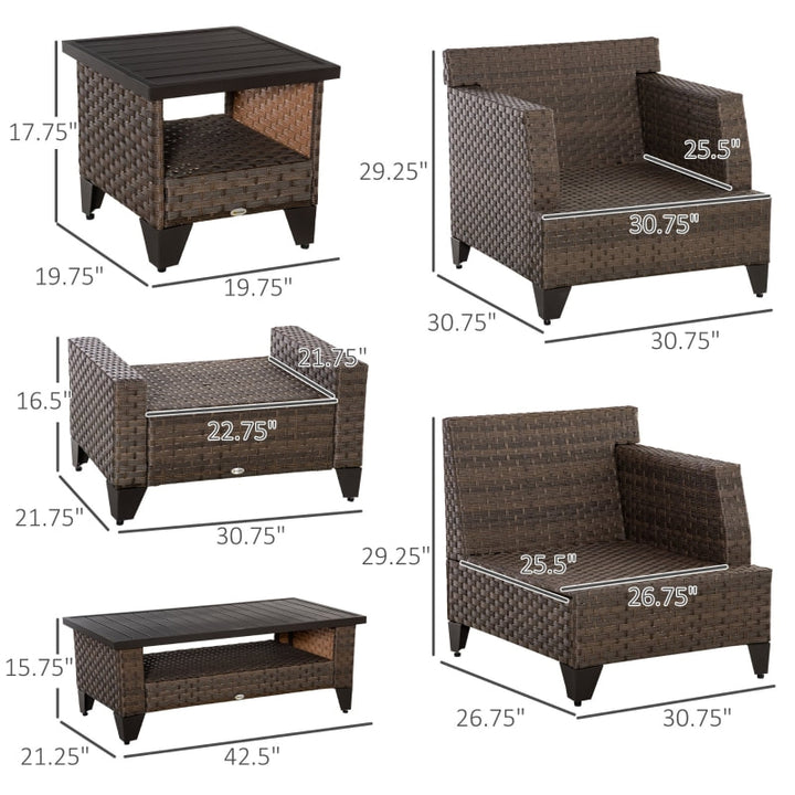 8pc Premium PE Rattan Wicker Conversation Set w/ Cushions for Outdoor Patio Deck, Brown, Beige