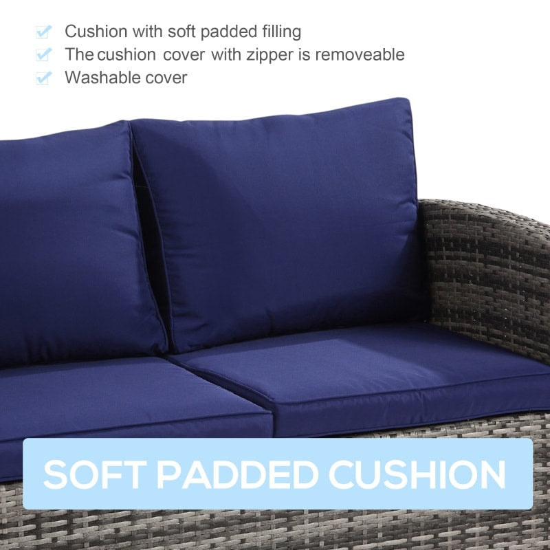 6pc Premium PE Rattan Wicker Conversation Patio Set w Cushions, Storage, Tables - Grey, Dk Blue