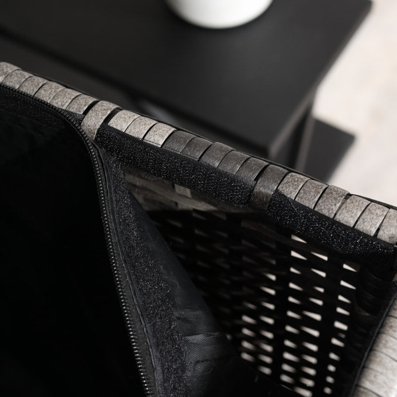 6pc Premium PE Rattan Wicker Conversation Patio Set w Cushions, Storage, Tables - Grey, Dk Blue