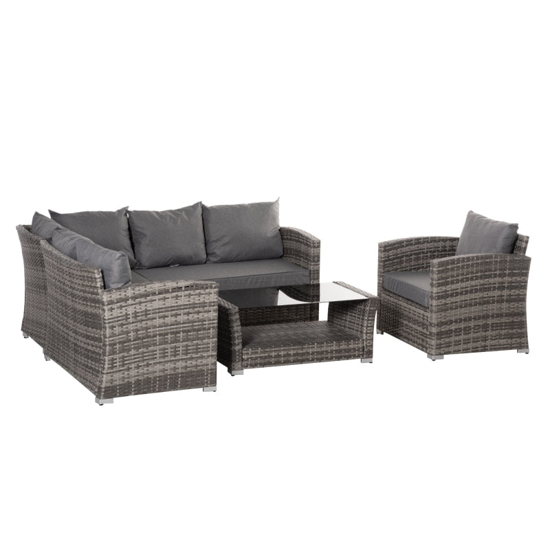 5pc L-Shape PE Rattan Wicker Steel Sectional Patio Furniture Set w/ Cushions for Garden - Grey
