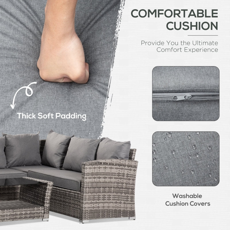 5pc L-Shape PE Rattan Wicker Steel Sectional Patio Furniture Set w/ Cushions for Garden - Grey