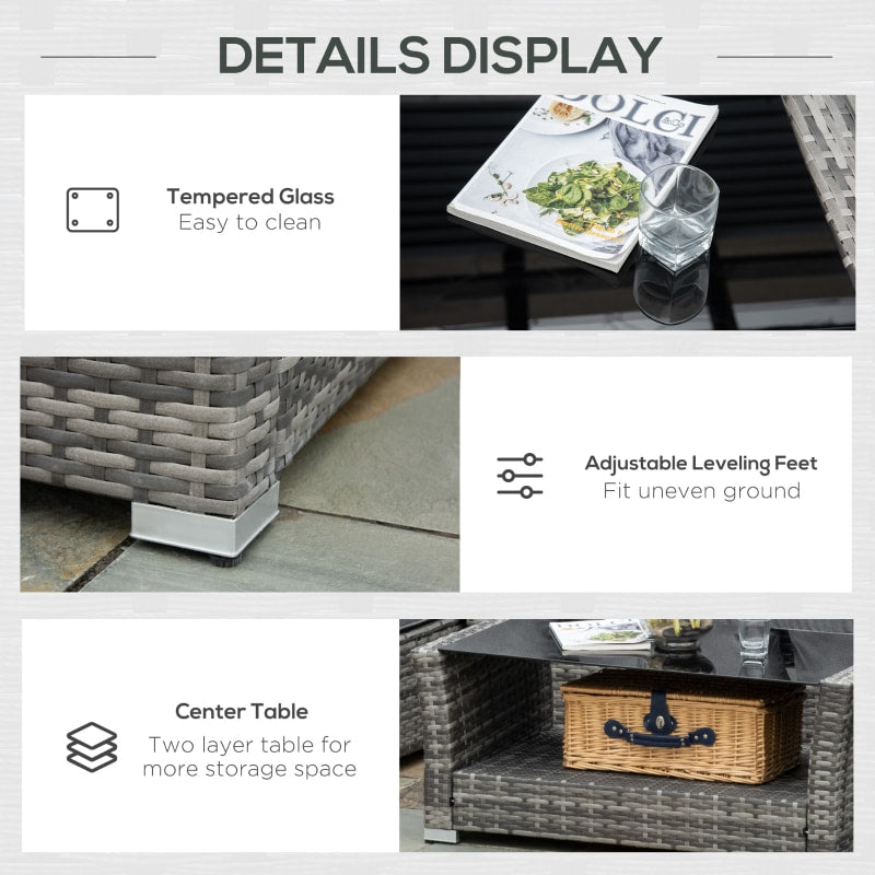 5pc L-Shape PE Rattan Wicker Steel Sectional Patio Furniture Set w/ Cushions for Garden - Grey