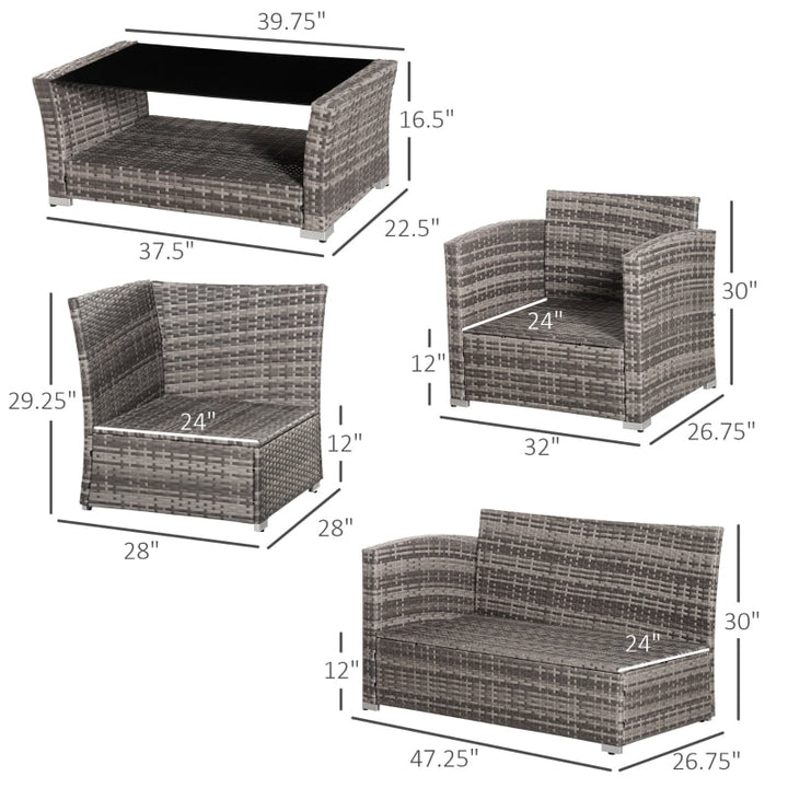 5pc L-Shape PE Rattan Wicker Steel Sectional Patio Furniture Set w/ Cushions for Garden - Grey
