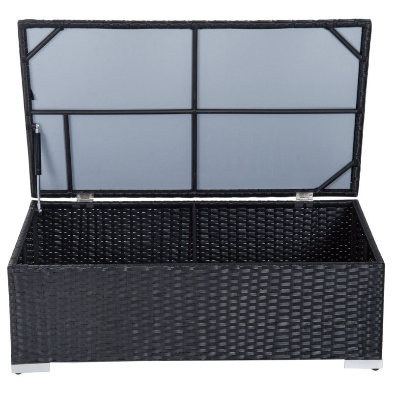 6pc L-Shape Rattan Wicker Sectional Patio Sofa w Storage Tables, Cushions - Black, Cream White