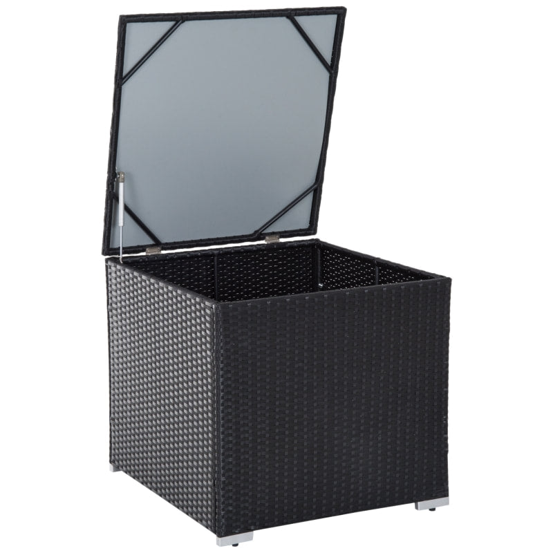 6pc L-Shape Rattan Wicker Sectional Patio Sofa w Storage Tables, Cushions - Black, Cream White