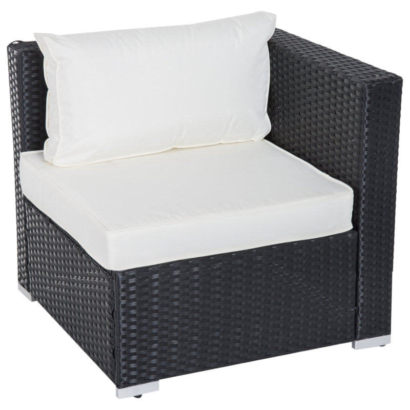 6pc L-Shape Rattan Wicker Sectional Patio Sofa w Storage Tables, Cushions - Black, Cream White