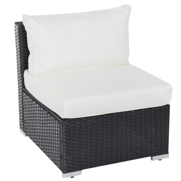 6pc L-Shape Rattan Wicker Sectional Patio Sofa w Storage Tables, Cushions - Black, Cream White
