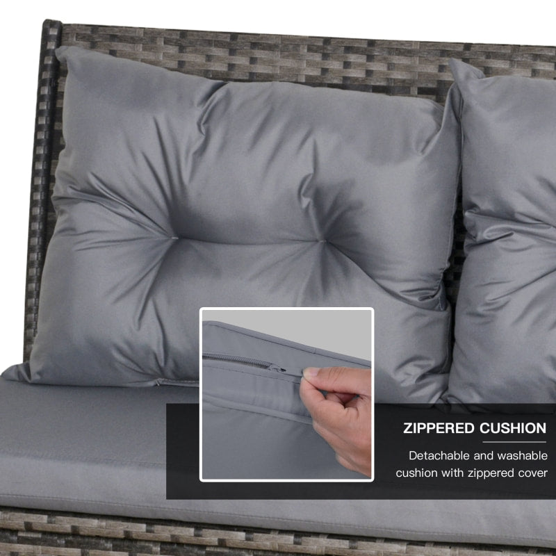 6pc L-Shape PE Rattan Wicker Outdoor Dining Patio Furniture Set w Cushions, Ottomans, Grey Mix