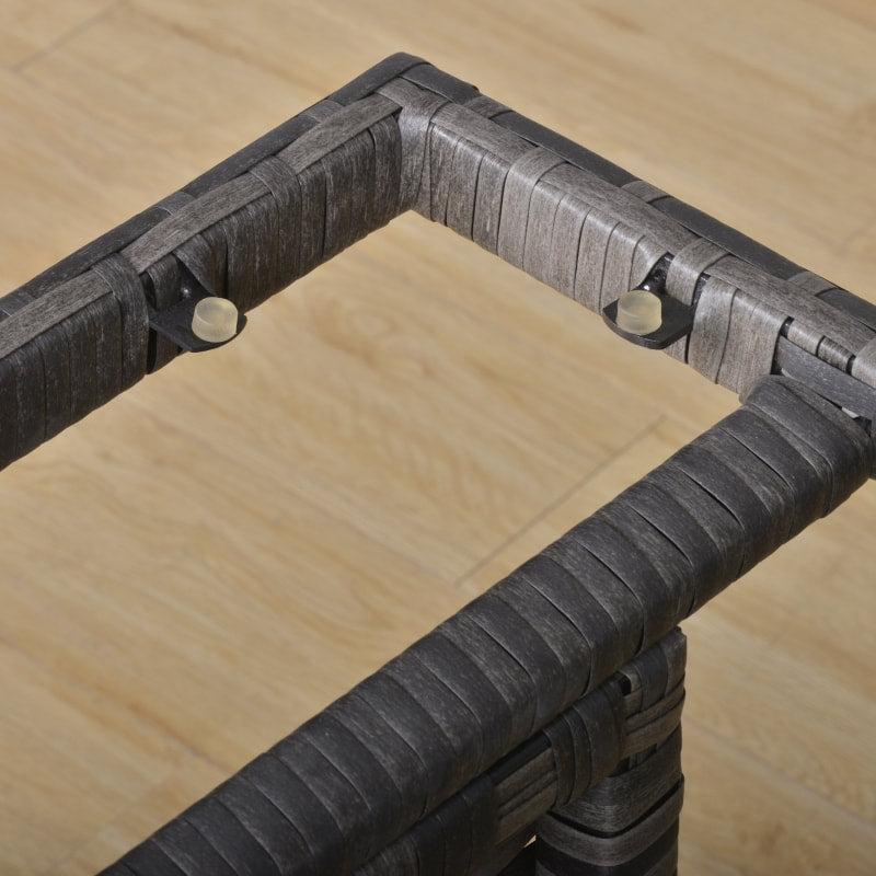 6pc L-Shape PE Rattan Wicker Outdoor Dining Patio Furniture Set w Cushions, Ottomans, Grey Mix