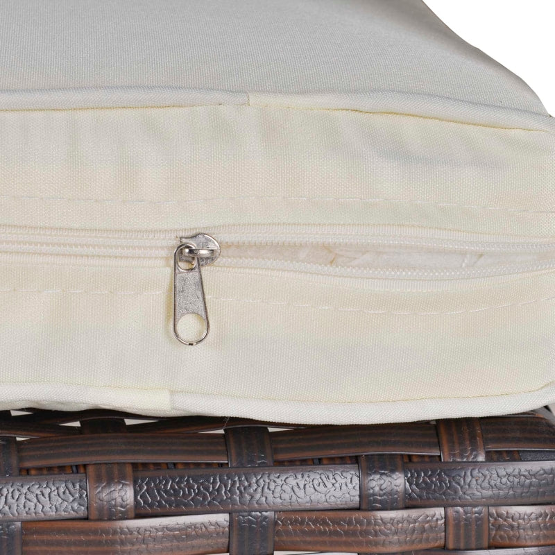 PE Rattan Wicker Muskoka Adirondack Chair Lounger Patio Deck Garden Seat, Brown, Cream Cushion