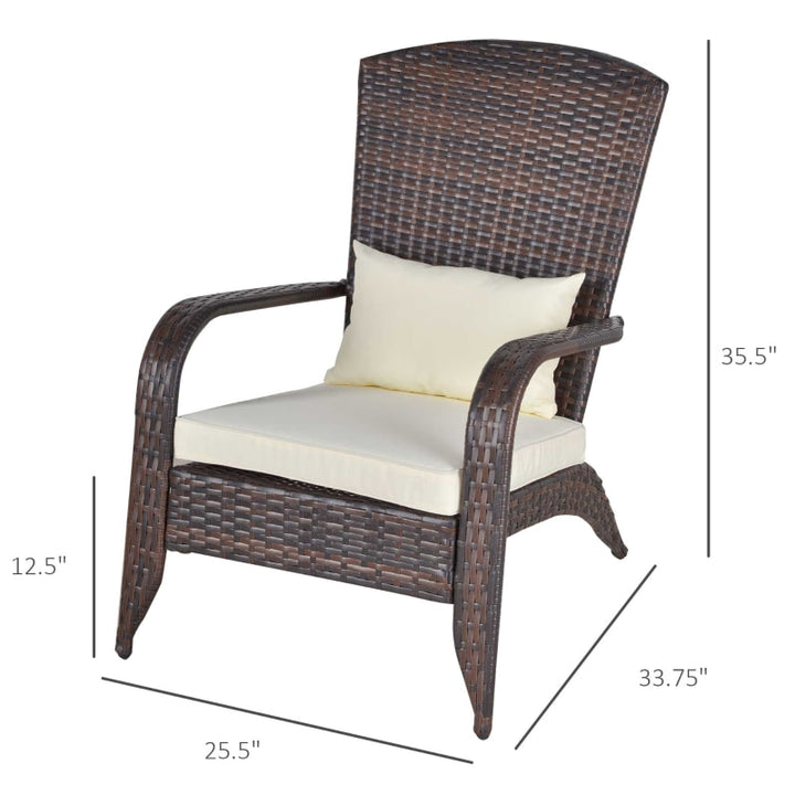 PE Rattan Wicker Muskoka Adirondack Chair Lounger Patio Deck Garden Seat, Brown, Cream Cushion