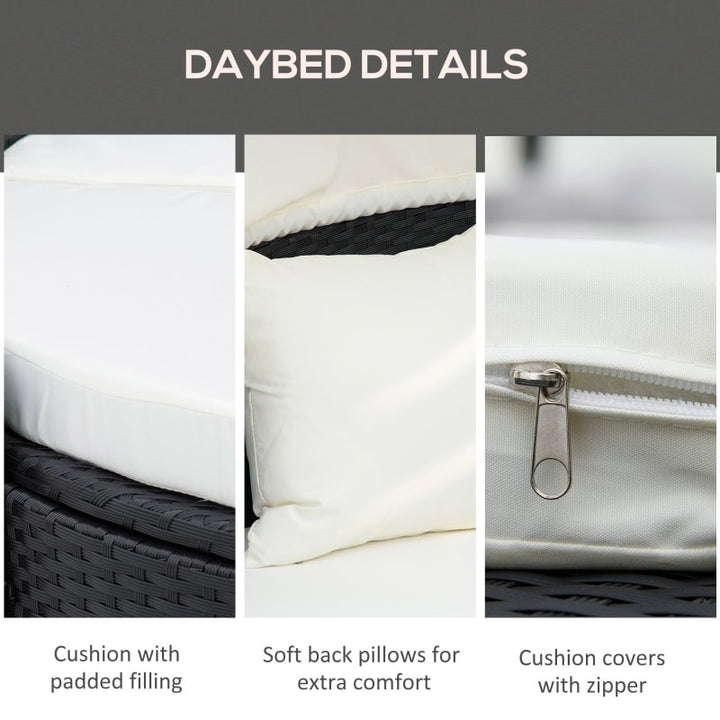 4pc PE Rattan Wicker Canopy Daybed Lounge Patio Conversation Set w Cushions, Cream White, Black