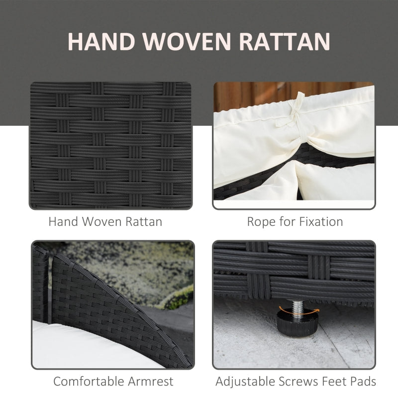 4pc PE Rattan Wicker Canopy Daybed Lounge Patio Conversation Set w Cushions, Cream White, Black