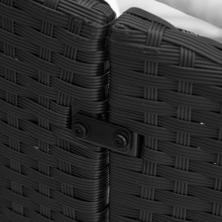 4pc PE Rattan Wicker Canopy Daybed Lounge Patio Conversation Set w Cushions, Cream White, Black