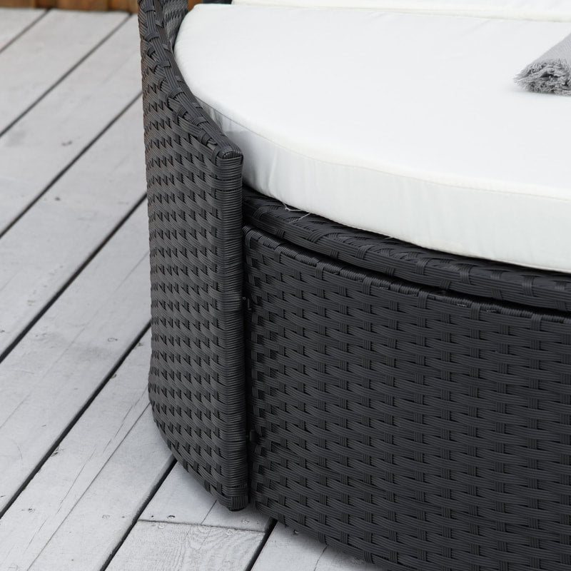 4pc PE Rattan Wicker Canopy Daybed Lounge Patio Conversation Set w Cushions, Cream White, Black