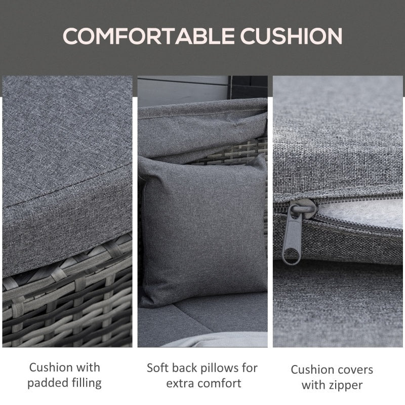 4pc PE Rattan Wicker Canopy Daybed Lounge Outdoor Patio Conversation Set w Cushions, Mixed Grey