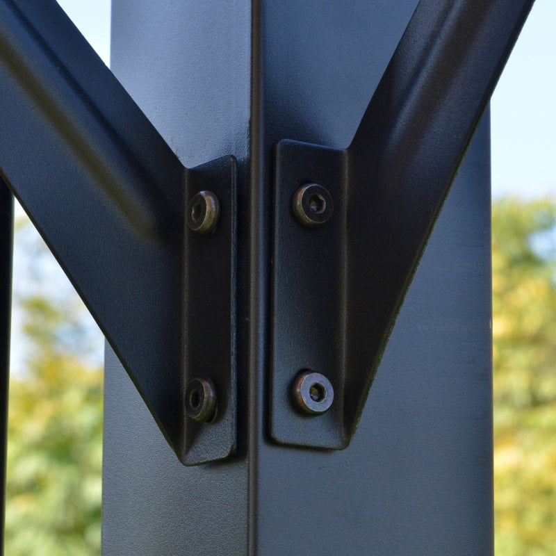 12' x 10' Steel Pergola Gazebo Shelter w Retractable Fabric Roof Shade Deck Patio, Black, Beige