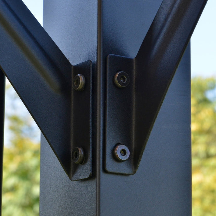 12' x 10' Steel Pergola Gazebo Shelter w Retractable Fabric Roof Shade Deck Patio, Black, Beige