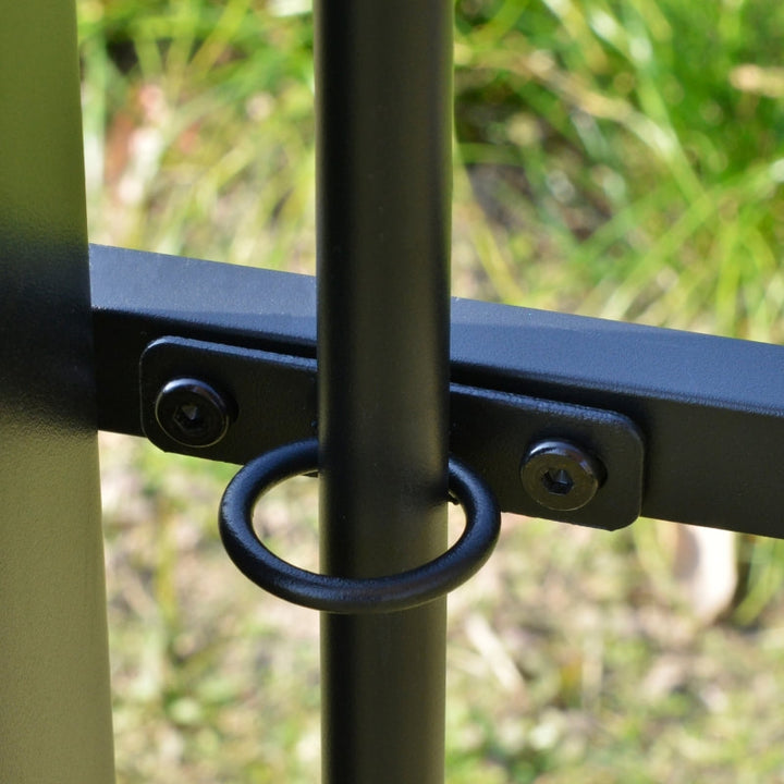 12' x 10' Steel Pergola Gazebo Shelter w Retractable Fabric Roof Shade Deck Patio, Black, Beige