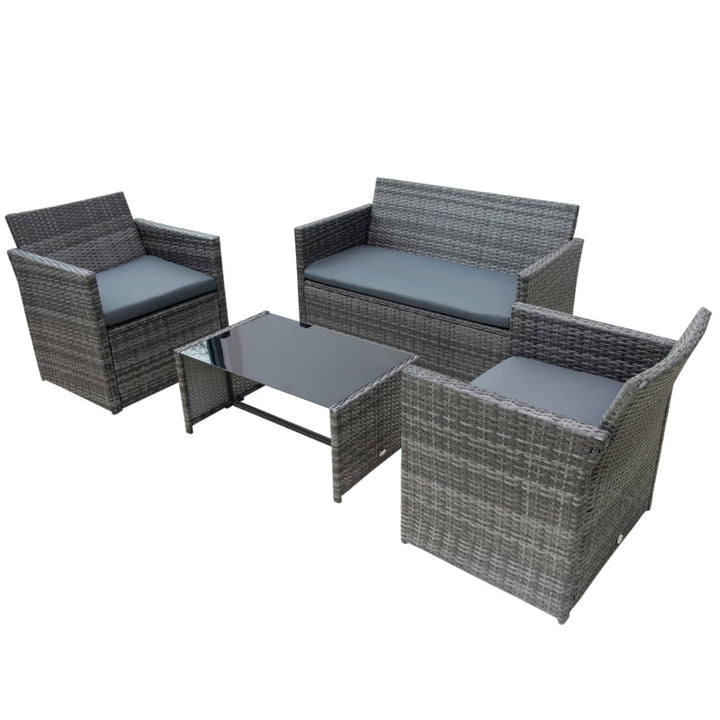 4pc PE Rattan Wicker Galvanized Steel Conversation Furniture Set w Cushions Outdoor Patio, Grey