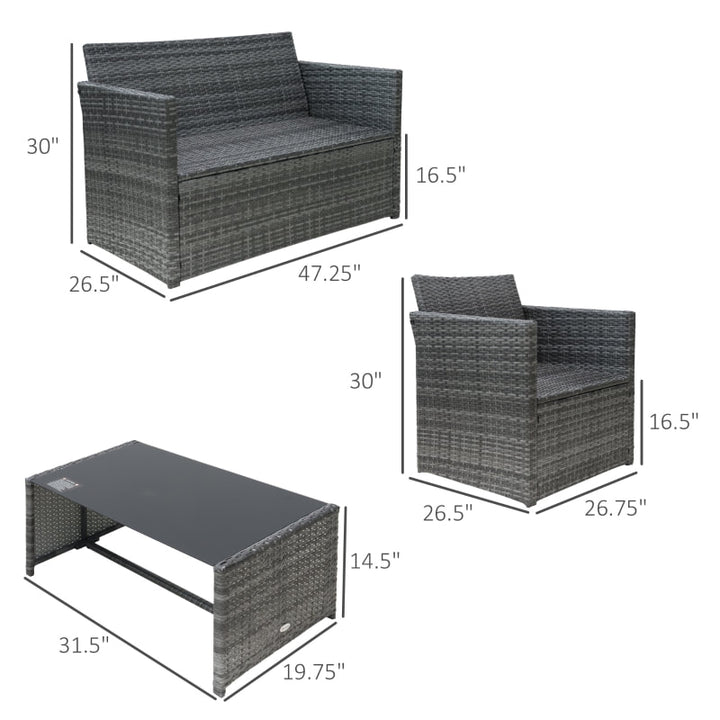 4pc PE Rattan Wicker Galvanized Steel Conversation Furniture Set w Cushions Outdoor Patio, Grey