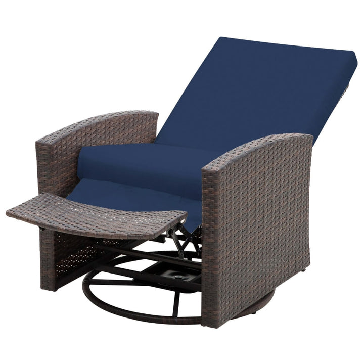 PE Rattan Wicker Outdoor Recliner Lounger Chair, Patio Tanning Beach Pool Deck Garden - DK Blue