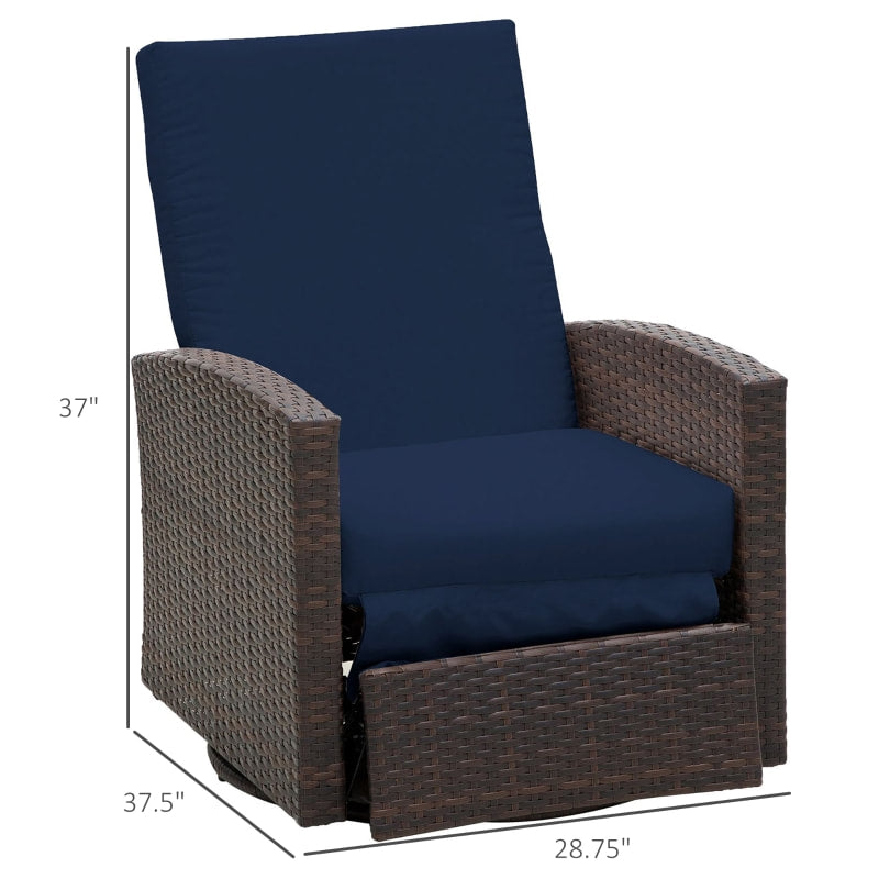 PE Rattan Wicker Outdoor Recliner Lounger Chair, Patio Tanning Beach Pool Deck Garden - DK Blue