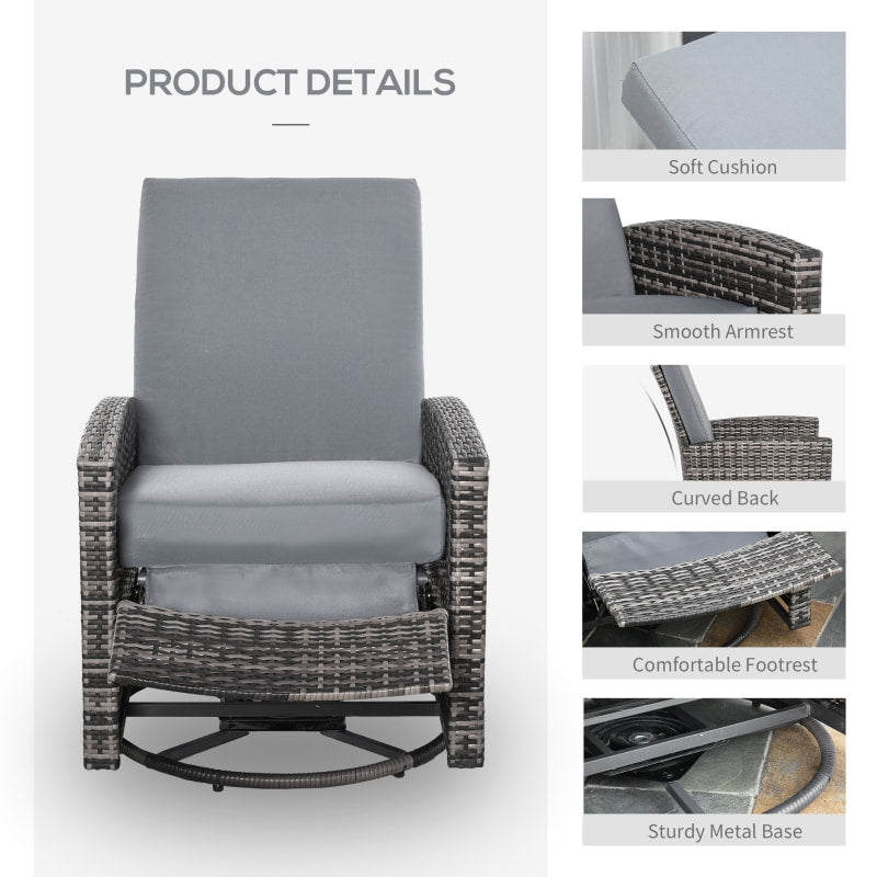 PE Rattan Wicker Outdoor Recliner Lounger Chair for Patio Tanning Beach Pool Deck Garden - Grey