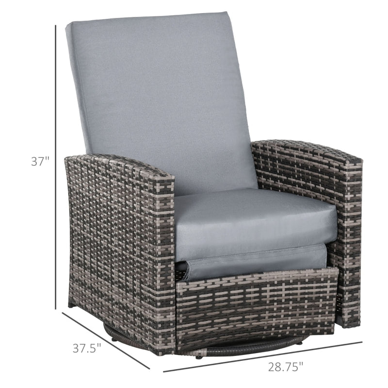 PE Rattan Wicker Outdoor Recliner Lounger Chair for Patio Tanning Beach Pool Deck Garden - Grey
