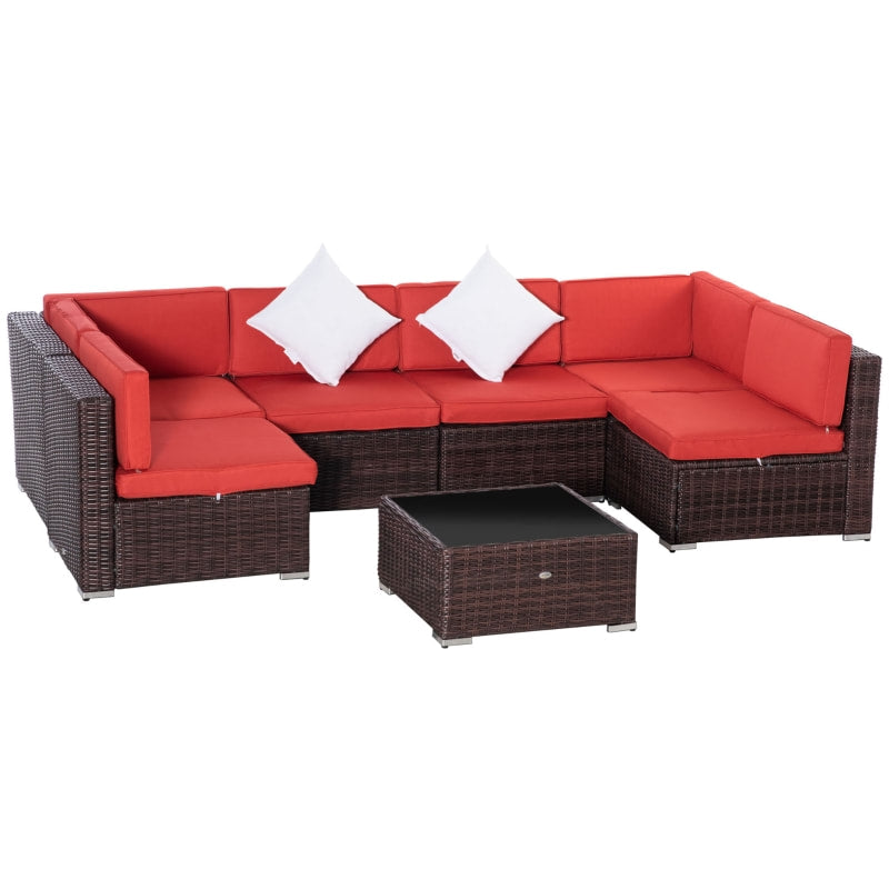 7pc PE Rattan Wicker Sectional Conversation Furniture w/ Cushions Outdoor Patio - Brown, Red