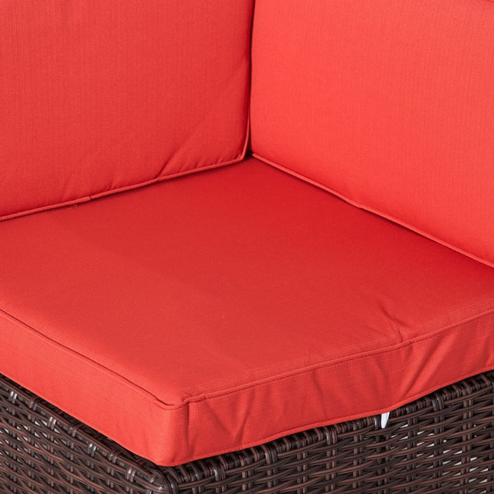 7pc PE Rattan Wicker Sectional Conversation Furniture w/ Cushions Outdoor Patio - Brown, Red