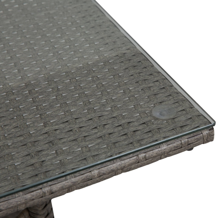 3pc PE Rattan Wicker Bistro Dining Bar Set Table & Chairs w Cushions Patio Deck, Grey, Lt Brown