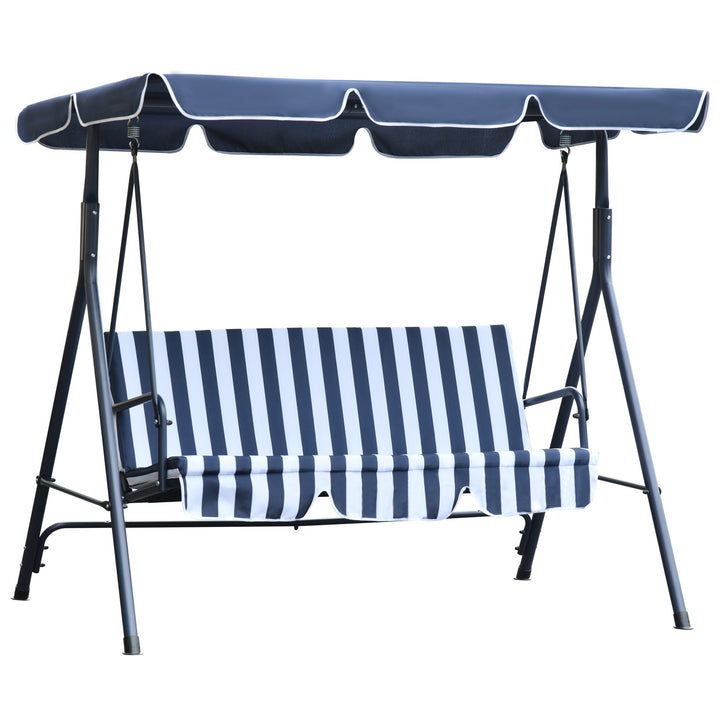 Outdoor 3-Seater Swing Lounger w/ Adjustable Canopy for Patio Backyard Garden Deck Blue & White