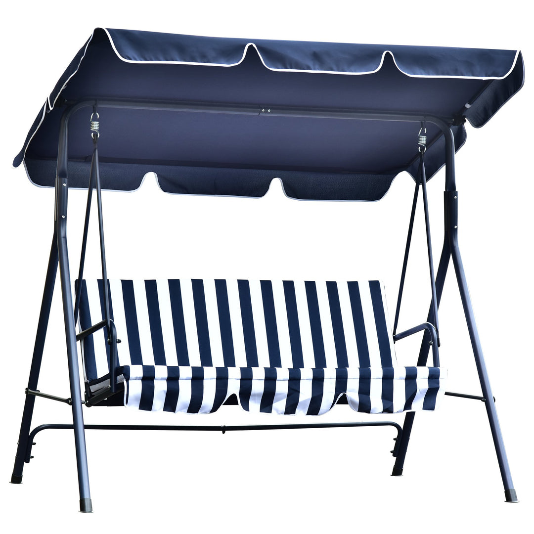 Outdoor 3-Seater Swing Lounger w/ Adjustable Canopy for Patio Backyard Garden Deck Blue & White