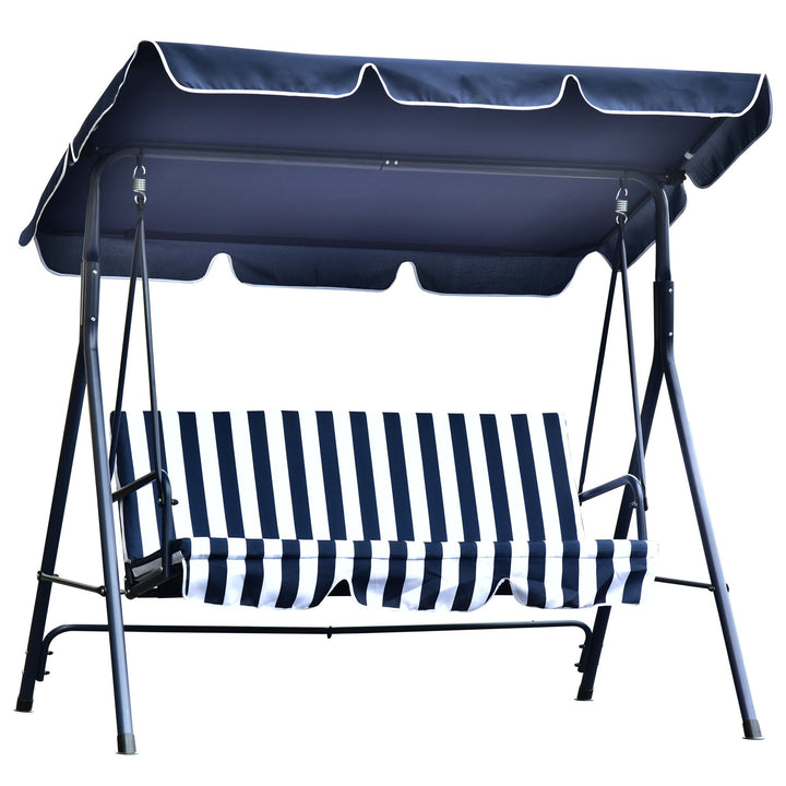 Outdoor 3-Seater Swing Lounger w/ Adjustable Canopy for Patio Backyard Garden Deck Blue & White