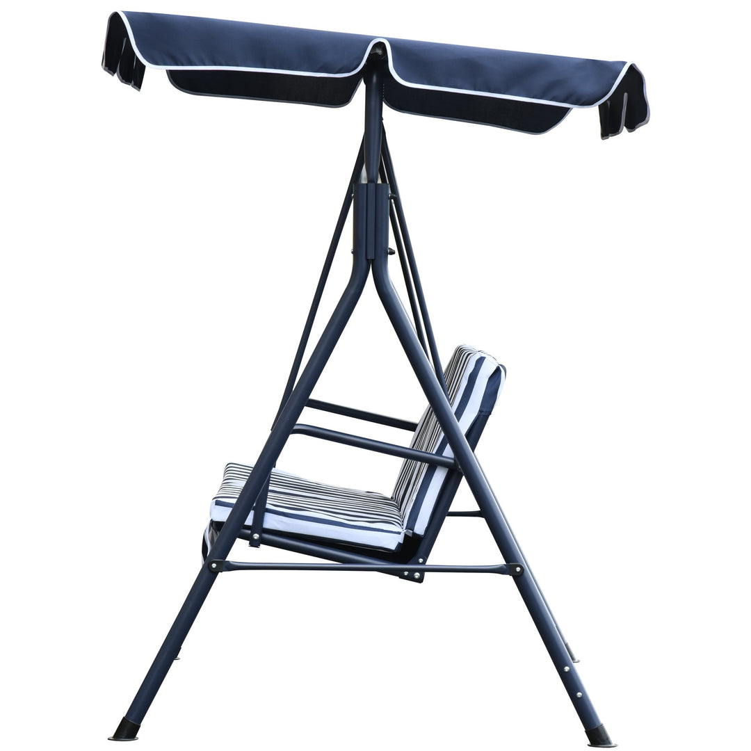 Outdoor 3-Seater Swing Lounger w/ Adjustable Canopy for Patio Backyard Garden Deck Blue & White