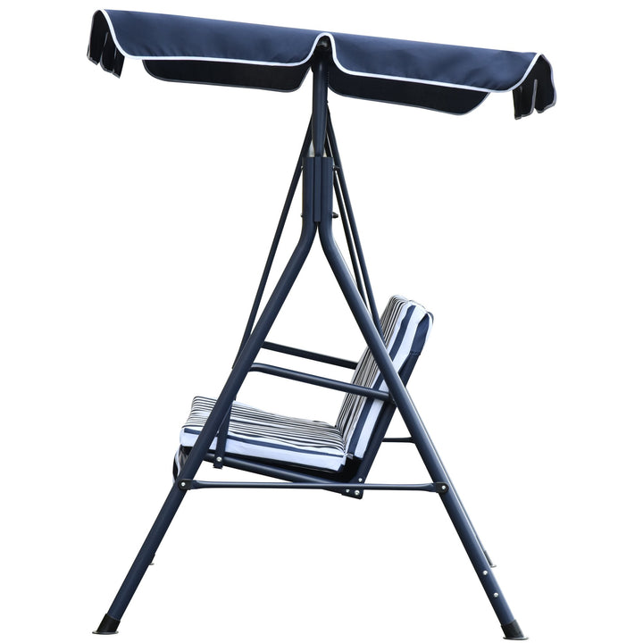 Outdoor 3-Seater Swing Lounger w/ Adjustable Canopy for Patio Backyard Garden Deck Blue & White