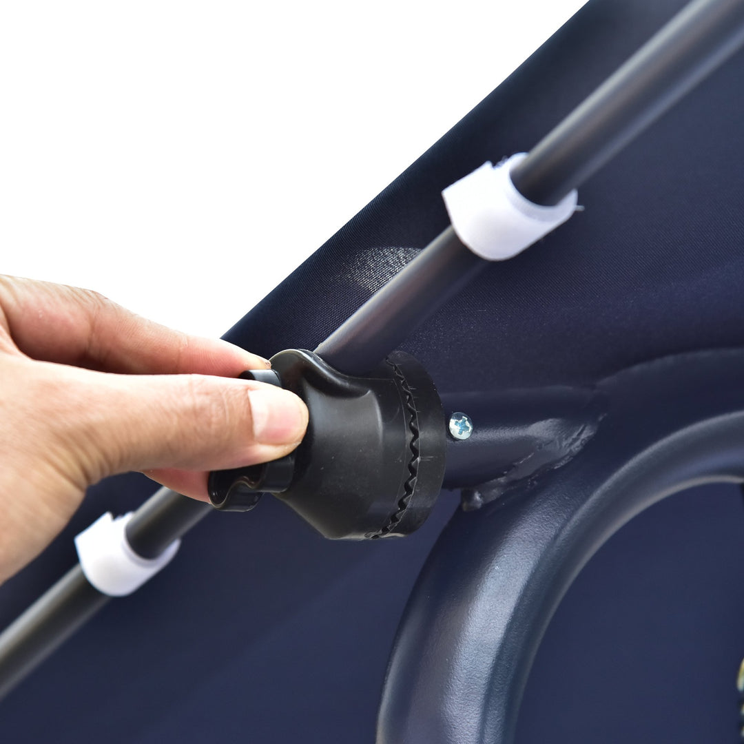 Outdoor 3-Seater Swing Lounger w/ Adjustable Canopy for Patio Backyard Garden Deck Blue & White